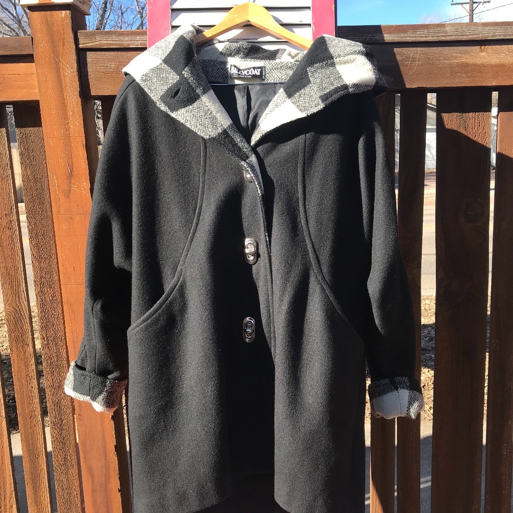 Billy Coat Black & White Hooded Wool Blend Coat